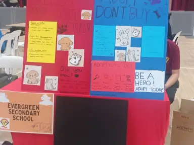 Evergreen Secondary School’s student-made Adopt, Don’t Buy display.